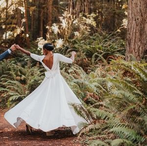 Wedding Dress Off White Open Back Bow Vintage Vibes 3/4 Sleeve Maxi Dress